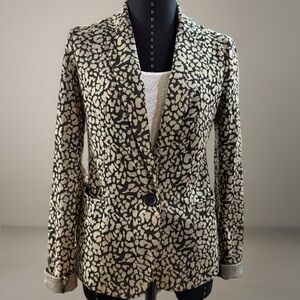 Olivia Moon Black and Cream Knit Patterned Blazer